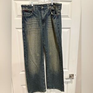 Y2K Fubu The Collection Embroidered Rap Hip Hop Baggy Denim Jean Size 36x32 Men